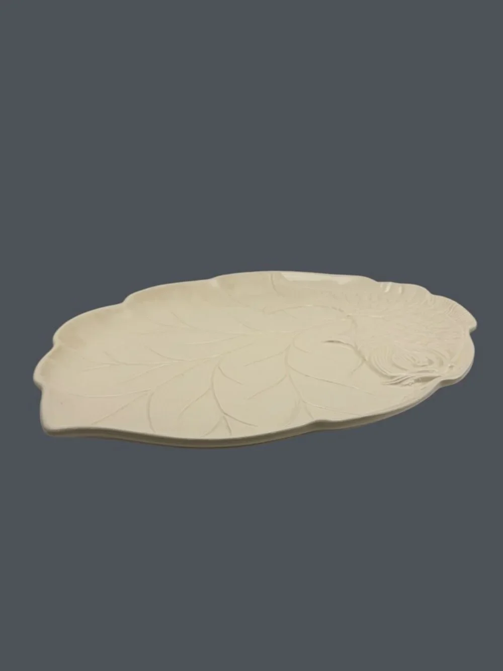 Ceriart Portugal White Ceramic Leaf Koi Fish Serving Platter 18”